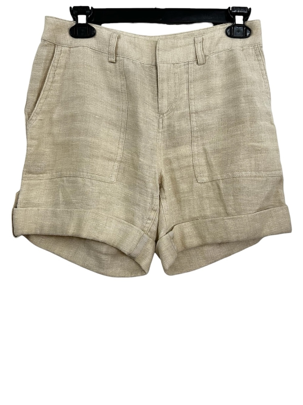 Alice + Olivia Shorts 100% Linen Beige Tan Tab Cuffed Hem Women’s Size 0